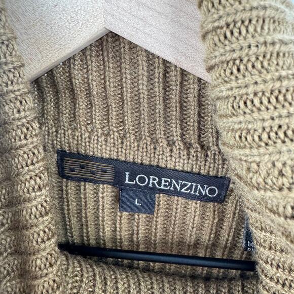 Lorenzino Brown Knit Turtleneck Sweater Suede Leather Trim Cable Knit Size Large - Picture 7 of 8